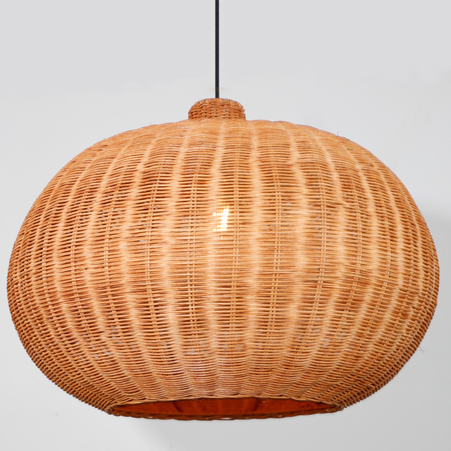 Rustic Countryside Style Handwoven Caged-Shaped Natural Plant Fibers Pendant Light With E27 Socket Fixture