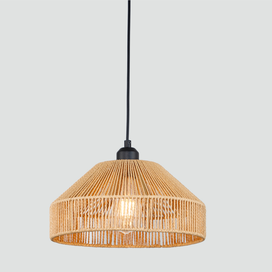 Natural Paper Rattan Woven Pendant Light Fixture For Indoor Decor