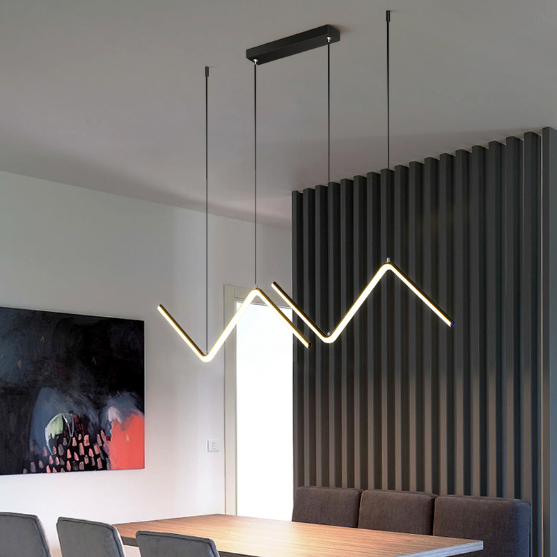 LED Double Linear Wave Aluminum Dinning Room Pendant Lamp Black Color MT-LD267-BK