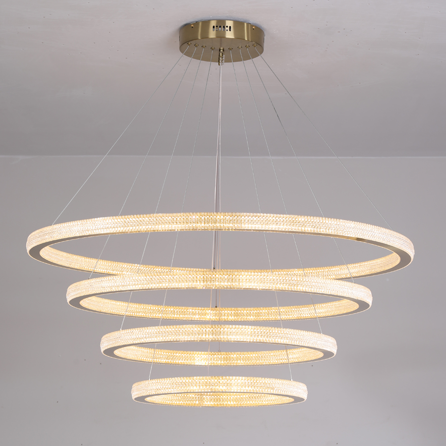 LED Aluminum Acrylic Circle Round Ring Pendant Light Four Tiers Bright From Two Sizes