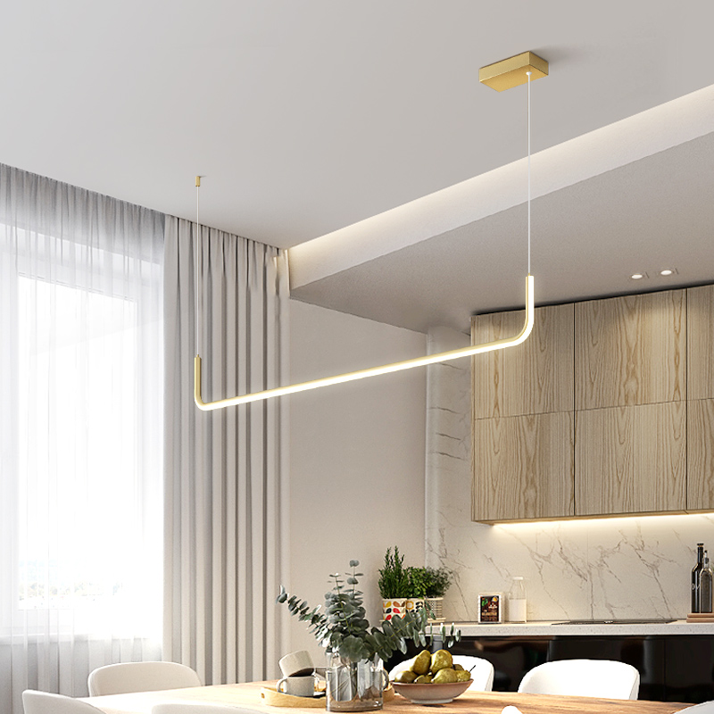 LED Single Linear Dinning Room Pendant Lamp Gold Color MT-LD2209-1GD