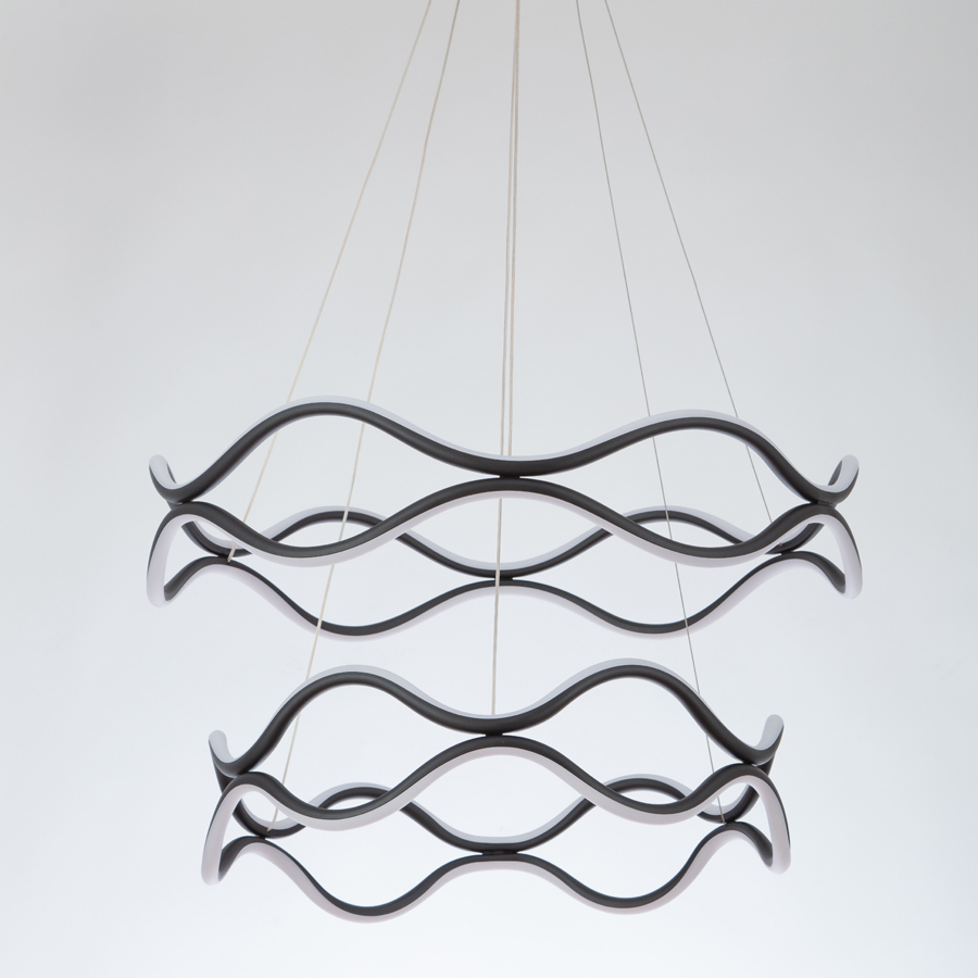 Aluminum Wave shaped LED Pendant Light Two Tiers Black Color