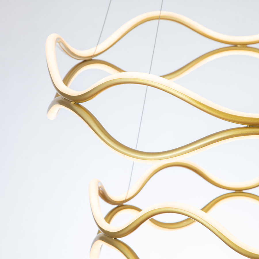 Aluminum Wave shaped LED Pendant Light Two Tiers Gold Color