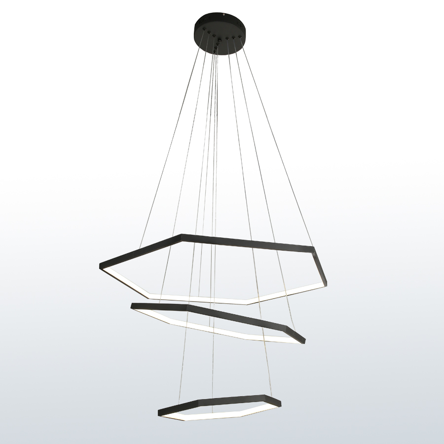 Hexagon Polygonal LED Aluminum Pendant Lamp 3 Sets In One MT-LD066-3BK Three Rings