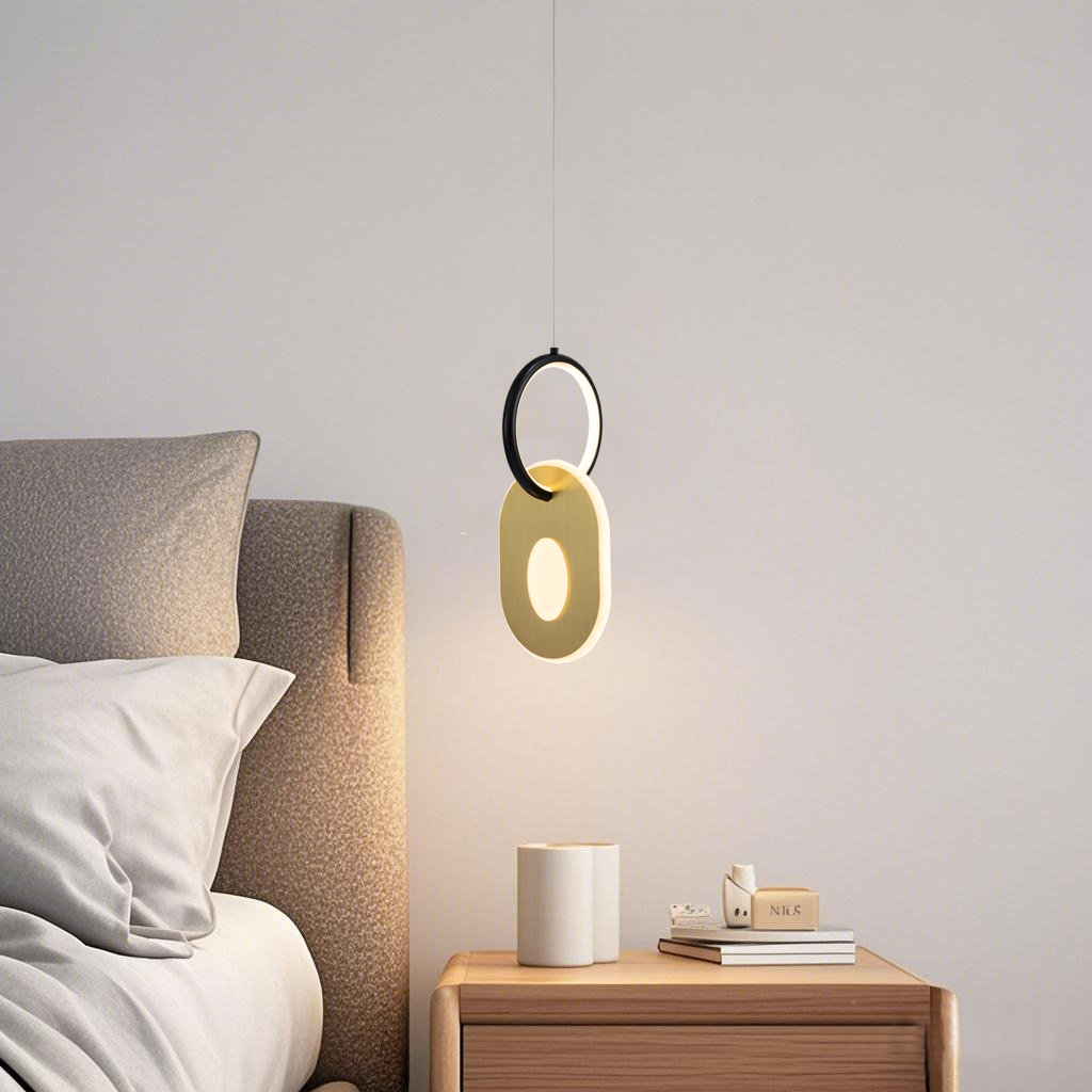 Modern LED Aluminum Rings Pendant Light Bedside Pendant Lamp Bronze Color Oval Finished 3000K