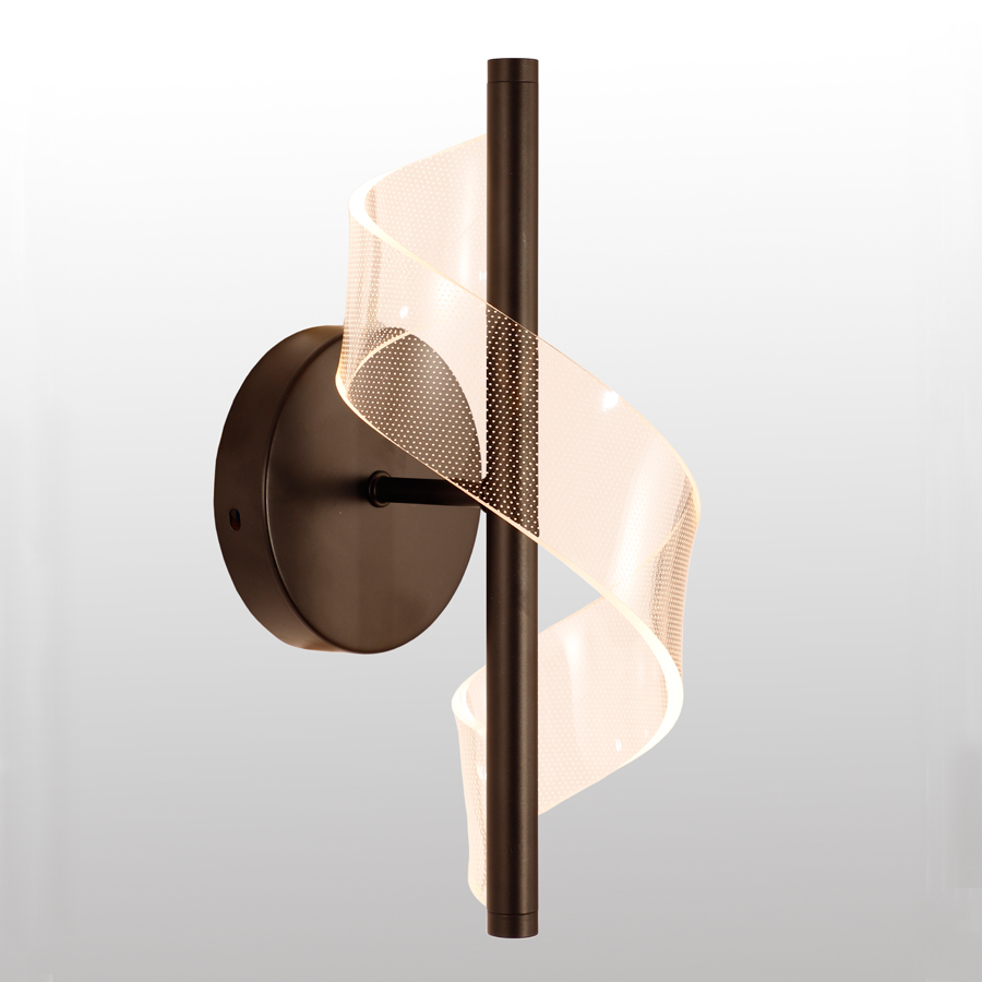 Artistic LED Acrylic Aluminum Wall Light Spiral Shape Wall Scone Black Color