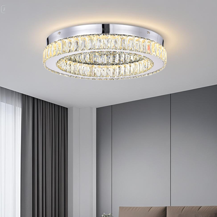 Modern LED Ceiling Lamp Crystal Accents Round Bright Light For Indoor Decor