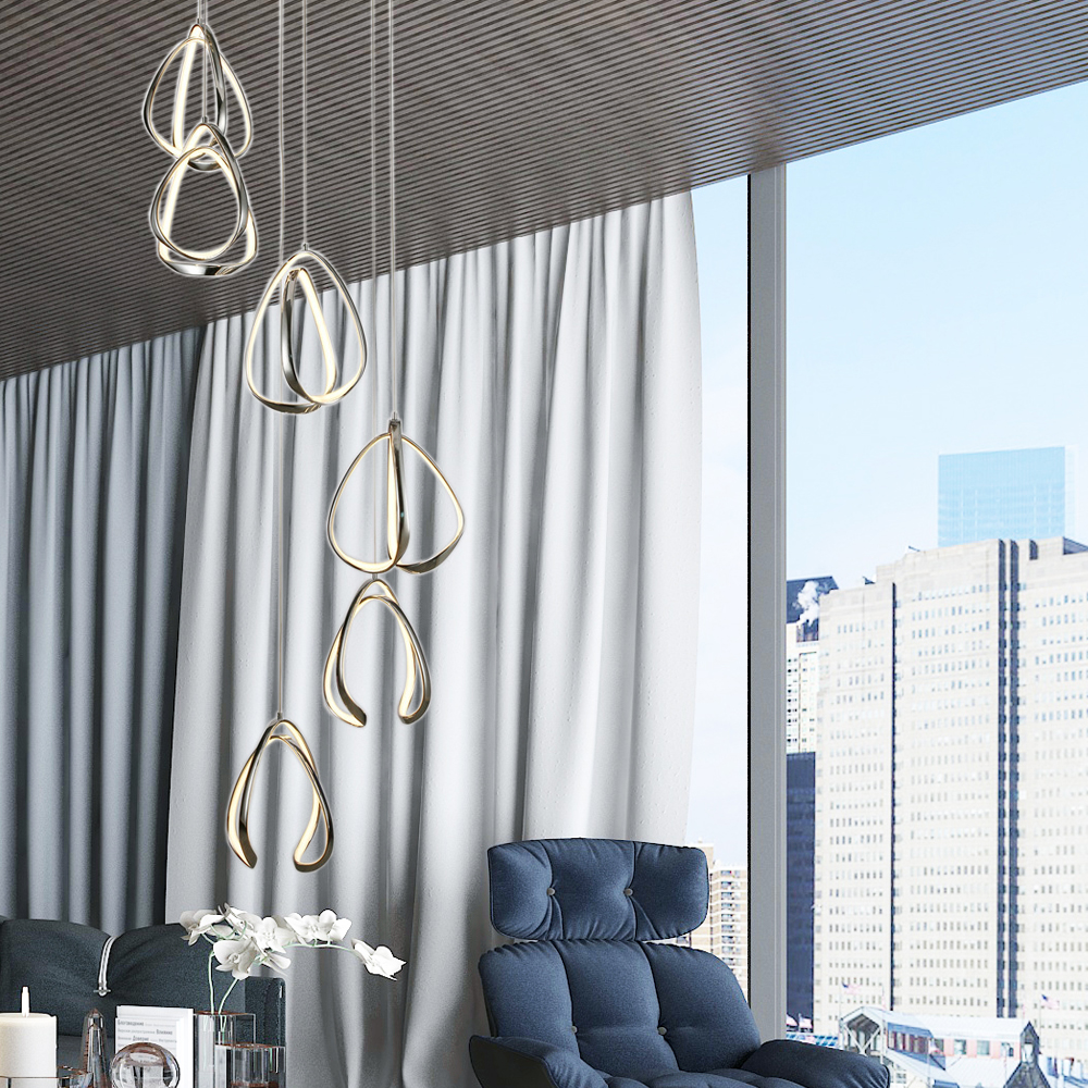 Stylish Chrome Aluminum LED Hanging Light 3 Heads & 6 Heads