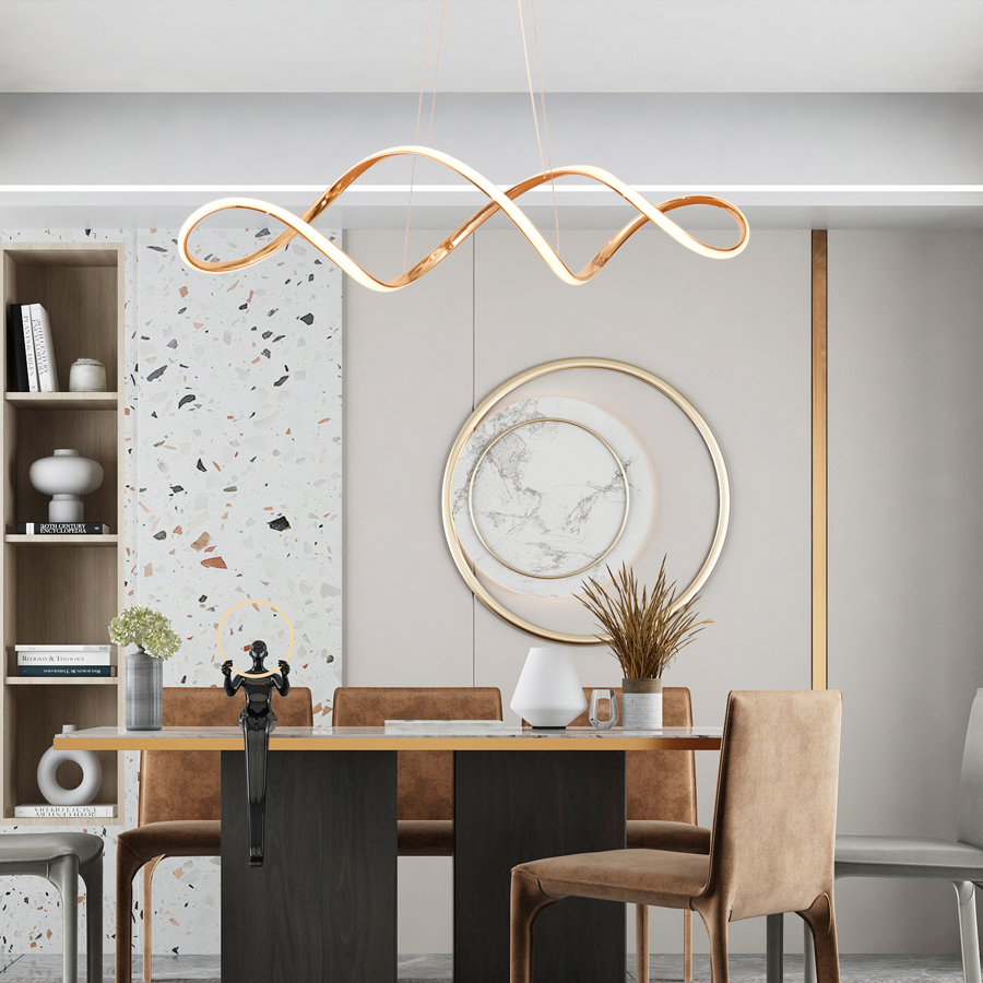 Horizontal Wave-Shaped Curve Design Plated Gold Aluminum Pendant Light
