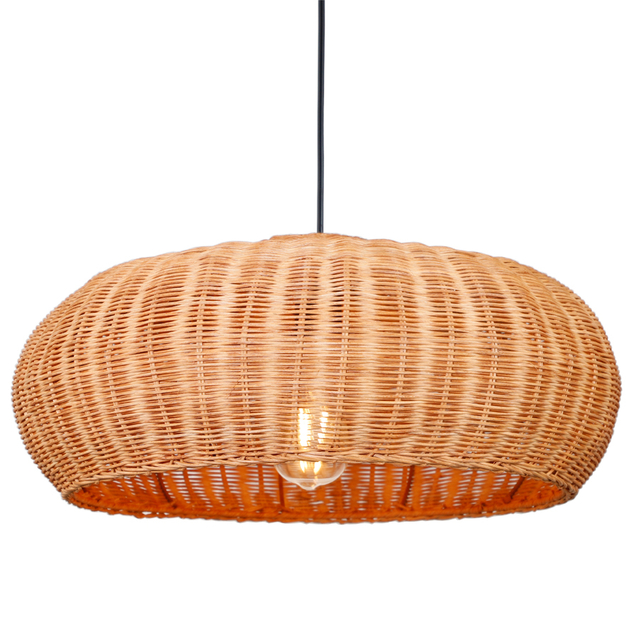 Rattan Handwoven Cage-Like Natural Plant Fibers Pendant Light For Indoor Decor