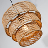 Natural Paper Rattan Woven Pendant Light Fixture Multi-Layered Circular Shape For Indoor Decor