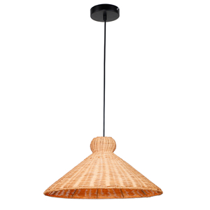 Handwoven Rattan Horn- Shaped Pendant Light Vintage Rustic Decor