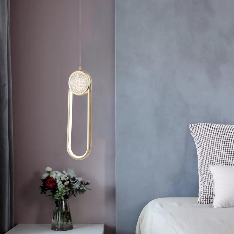 LED Aluminum Crystal Small Creative Oval Pendant Light Bedside Pendant Lamp