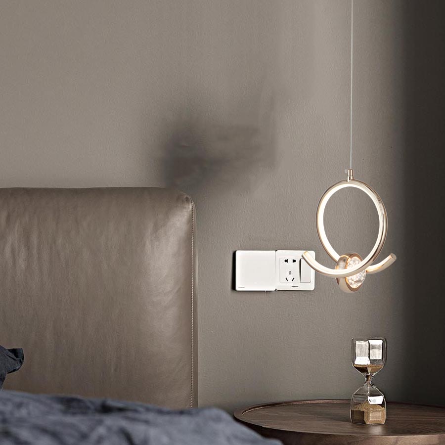 Modern CreativeLED Aluminum Cricle Crystal Ball Pendant Light Bedside Pendant Lamp