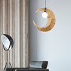 Artistic Natural Paper Rattan Woven Moon Shaped Pendant Light Fixture For Indoor Decor