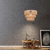 Natural Paper Rattan Woven Pendant Light Fixture Multi-Layered Circular Shape For Indoor Decor