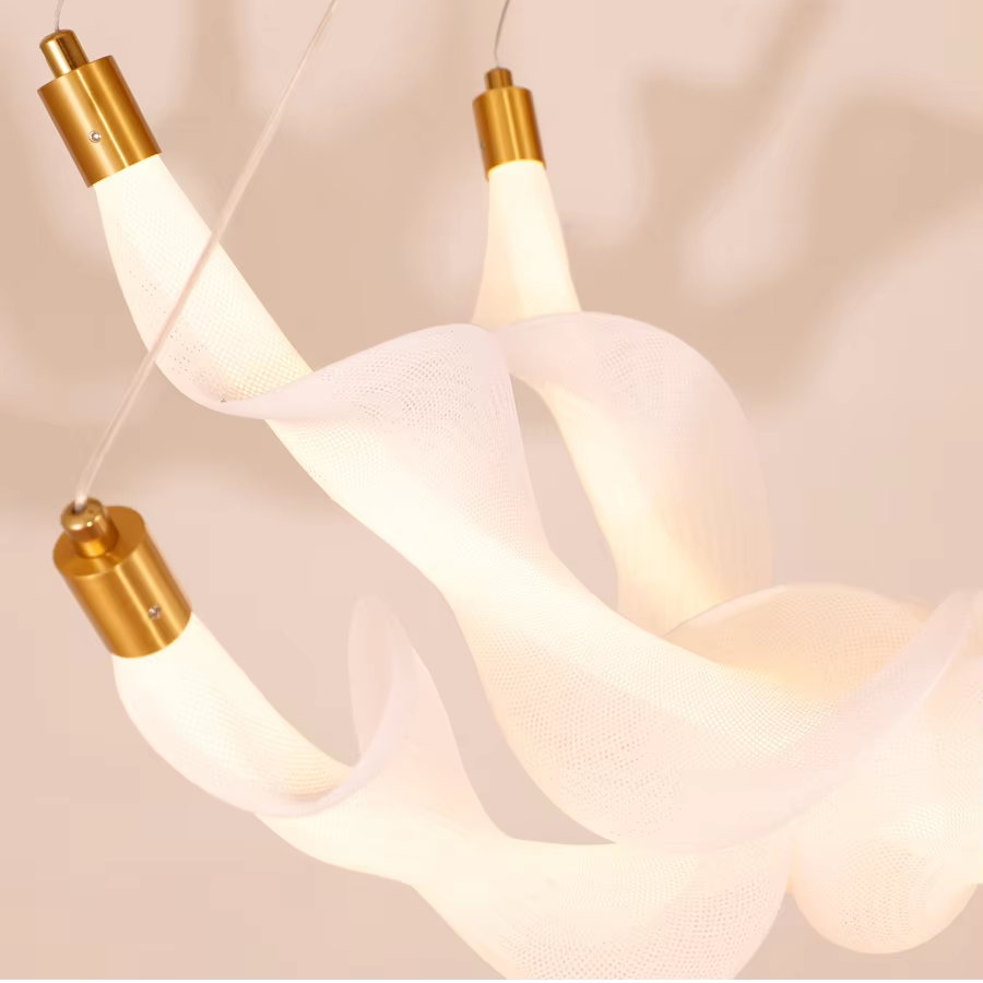 Artistic Mesh Fabric Silicone LED Pendant Light 3000K Adjustable Height