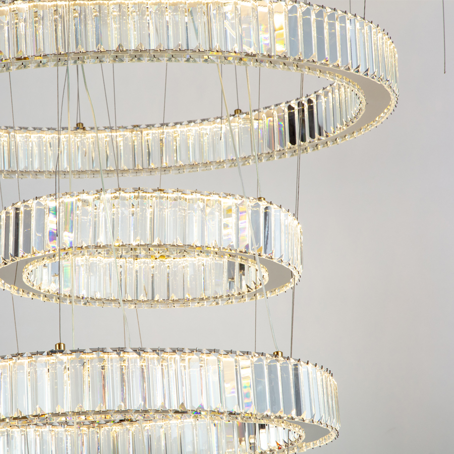 High-End Luxurious LED Crystal Stainless Steel Chandelier Six Circle Rings For Hotel Villa