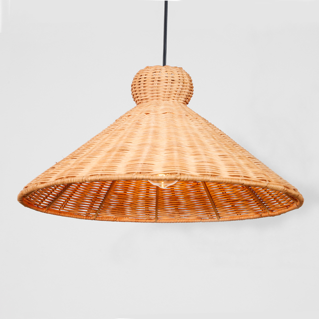 Handwoven Rattan Horn- Shaped Pendant Light Vintage Rustic Decor