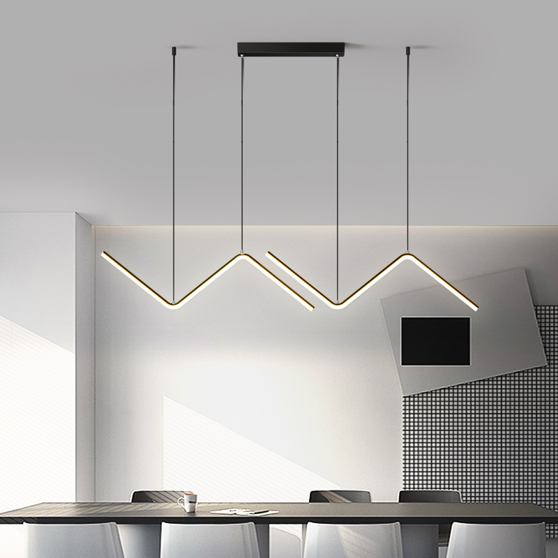 LED Double Linear Wave Aluminum Dinning Room Pendant Lamp Black Color MT-LD267-BK