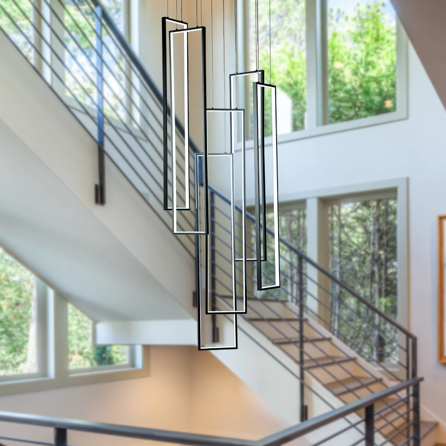 LED Aluminum Pendant Light Big Stair Chandelier Black Color