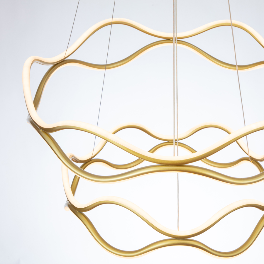 Aluminum Wave shaped LED Pendant Light Two Tiers Gold Color