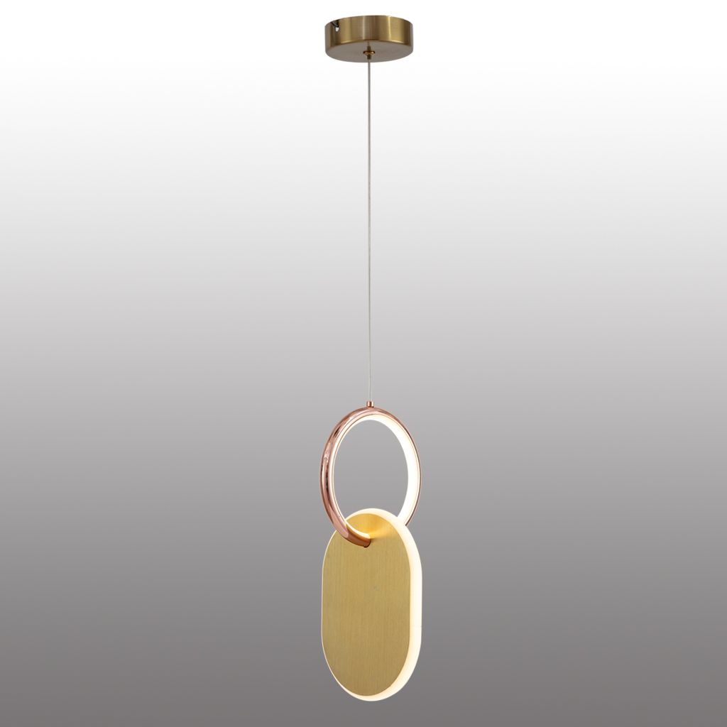 Modern LED Aluminum Double Rings Pendant Light Bedside Pendant Lamp Bronze Color Oval Finished 3000K