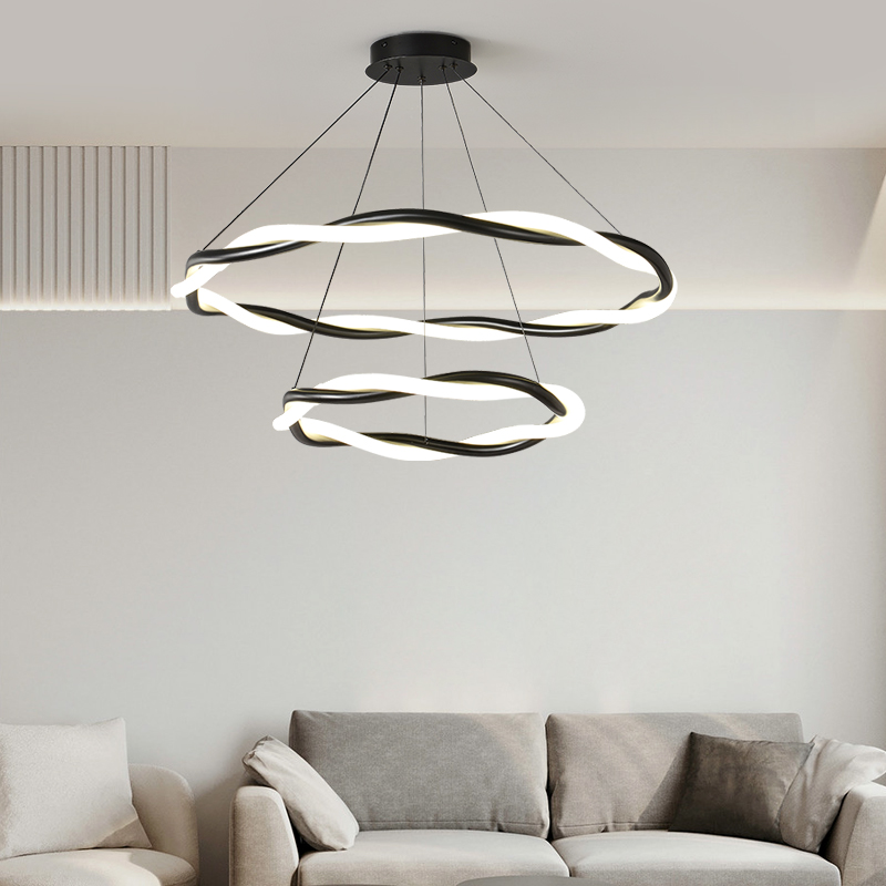 Modern LED Metal Silicone Twist Braided Pendant Light Two Tiers For Indoor Decor