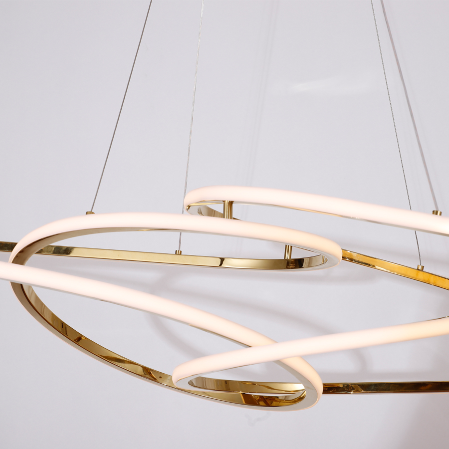 Horizontal Stainless Steel Gold Color Pendant Light Chandelier Large Design