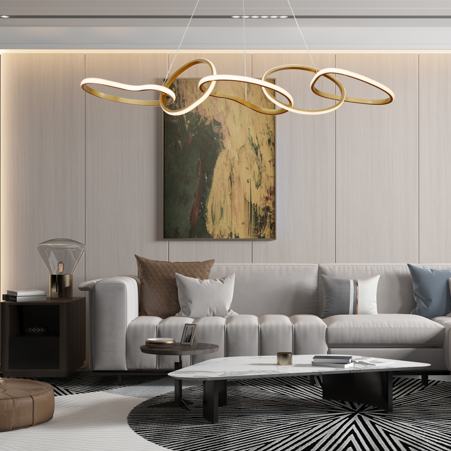 Five-Ring Pea-Shaped Aluminum Chandelier For Interior Decor