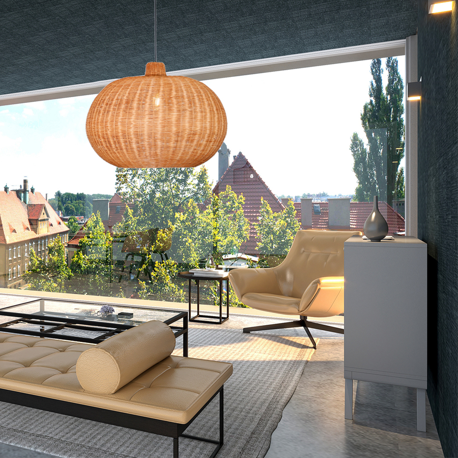 Rustic Countryside Style Handwoven Caged-Shaped Natural Plant Fibers Pendant Light With E27 Socket Fixture