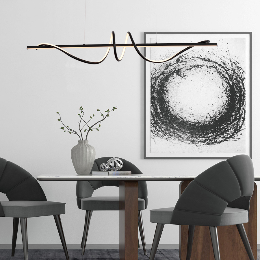 Horizontal Waved- Shaped Aluminum Pendant Light Chandelier For Dining Room