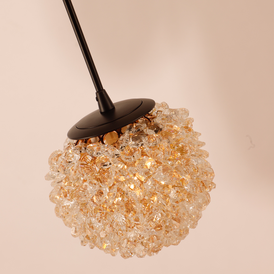 Small Crystal Ball Shaped Pendant Light Warm Glow Irregular Shape for Bedside