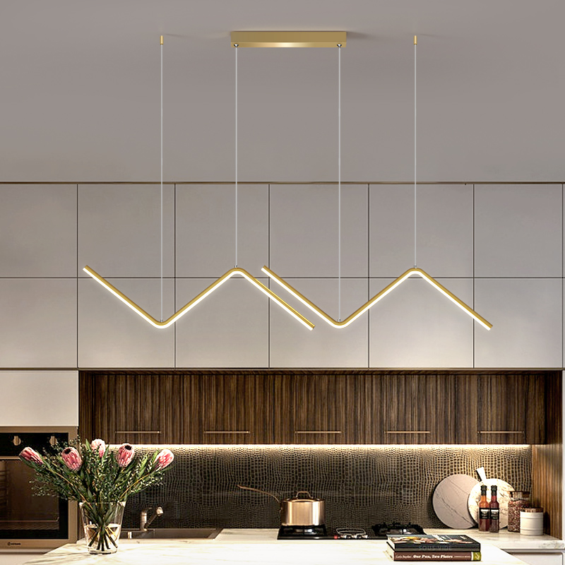 LED Double Linear Wave Aluminum Dinning Room Pendant Lamp Gold Color MT-LD267-GD