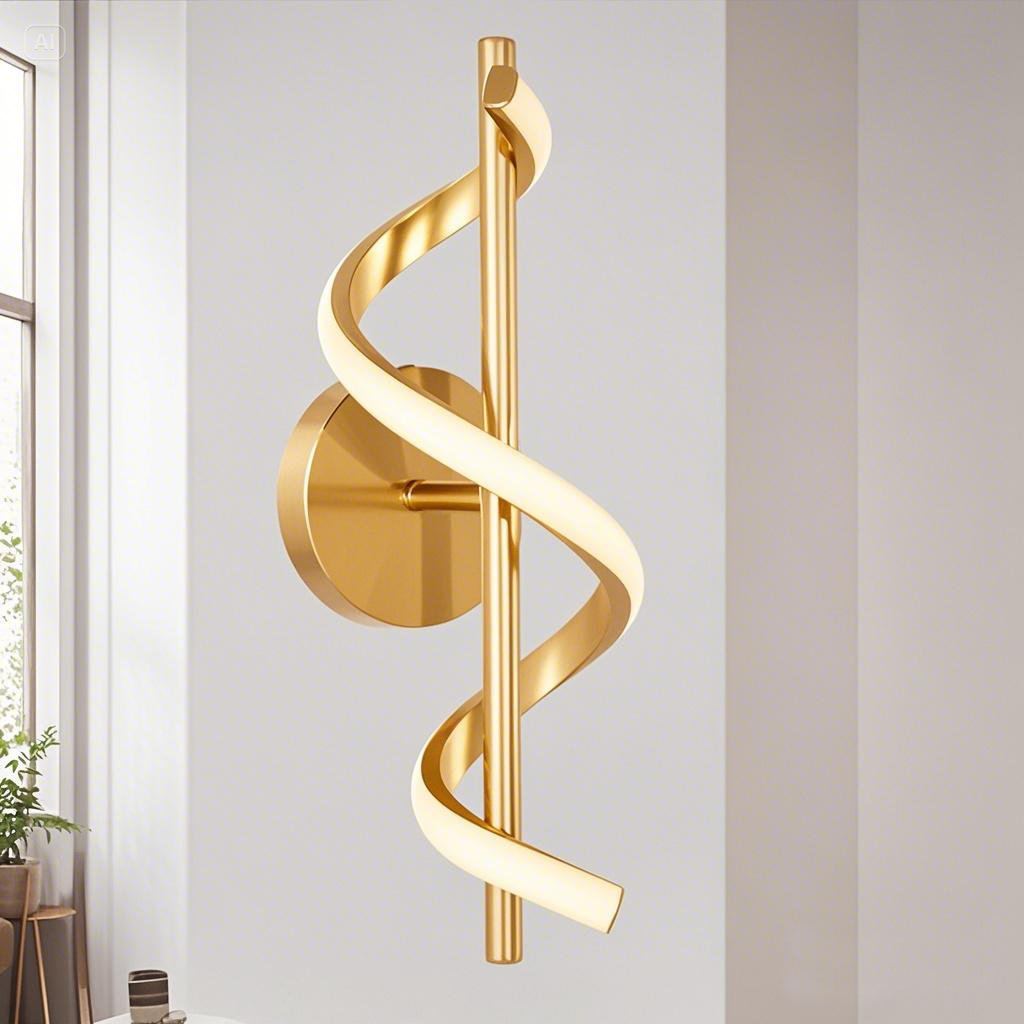 Modern Artistic LED S-Shaped & Spiral Aluminum Wall Light Bedside Wall Lamp Gold Color