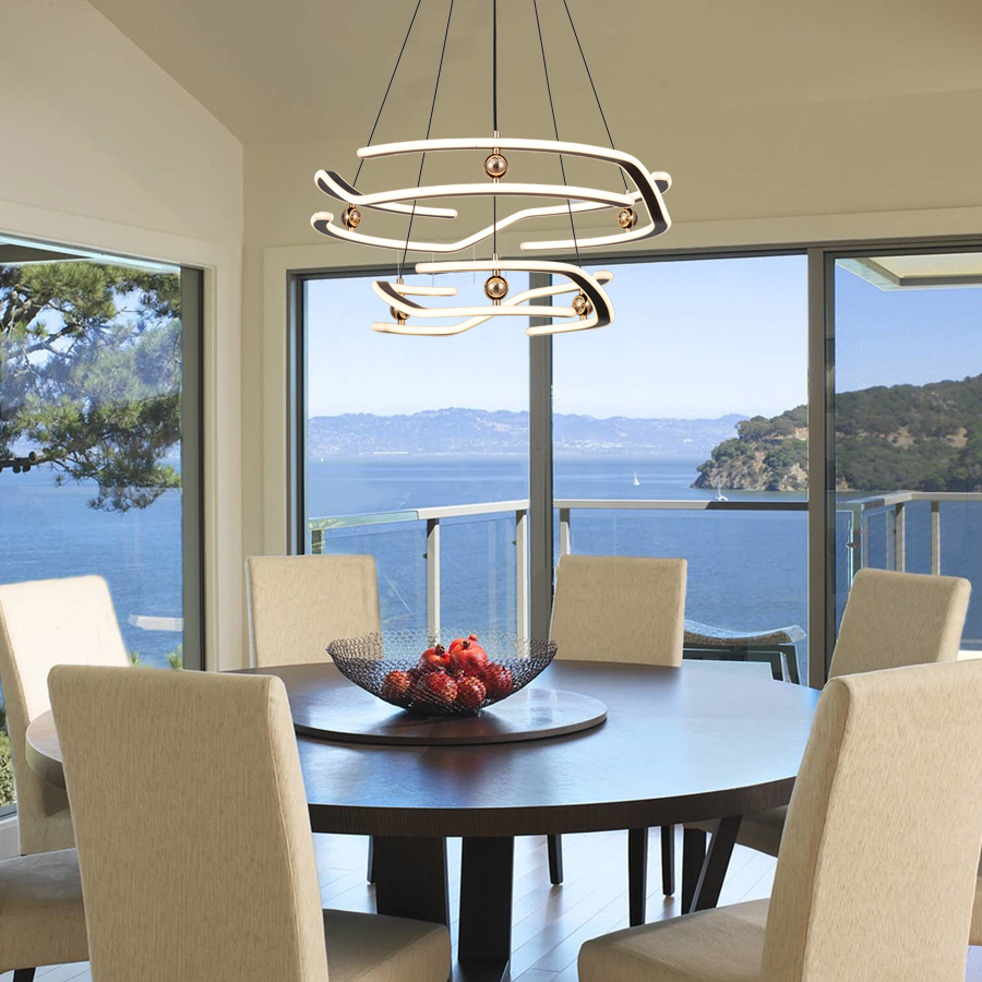 LED Aluminum Ring Pendant Light Circular Chandelier Two Tiers For Indoor Use