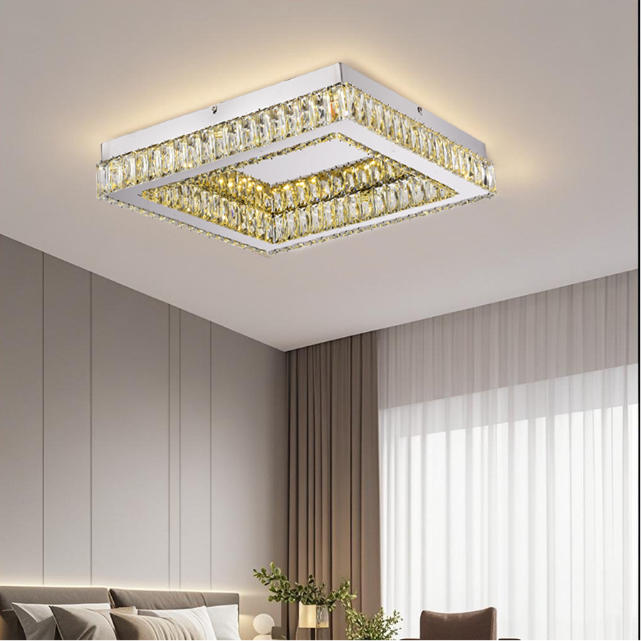 Modern LED Square Ceiling Lamp Crystal Accents Round Bright Light For Indoor Decor