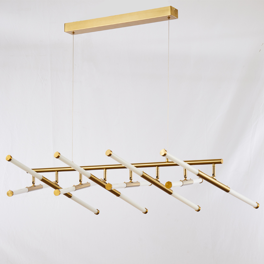 Elegant Large Gold Horizontal LED Pendant Light with Adjustable Acrylic Tubes