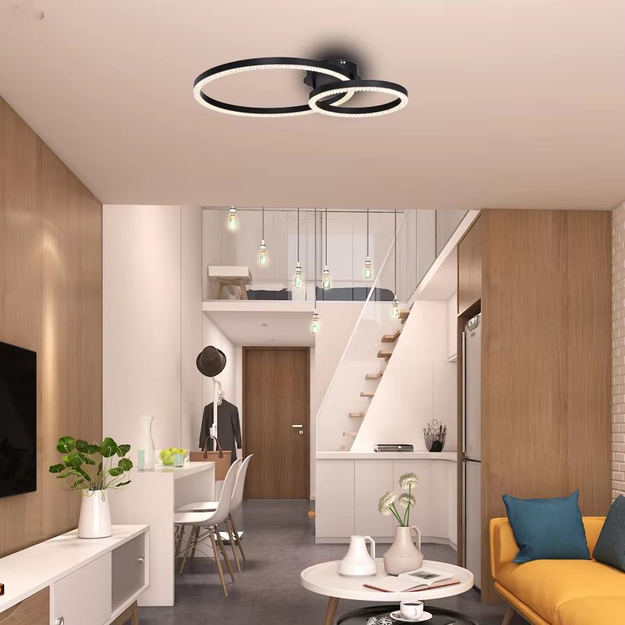 Modern Two Rings Ceiling Lighting With Transparent Acrylic