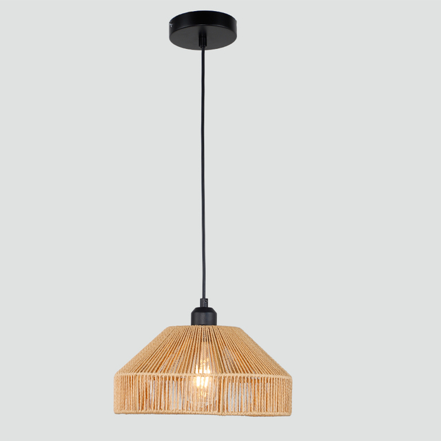 Natural Paper Rattan Woven Pendant Light Fixture For Indoor Decor