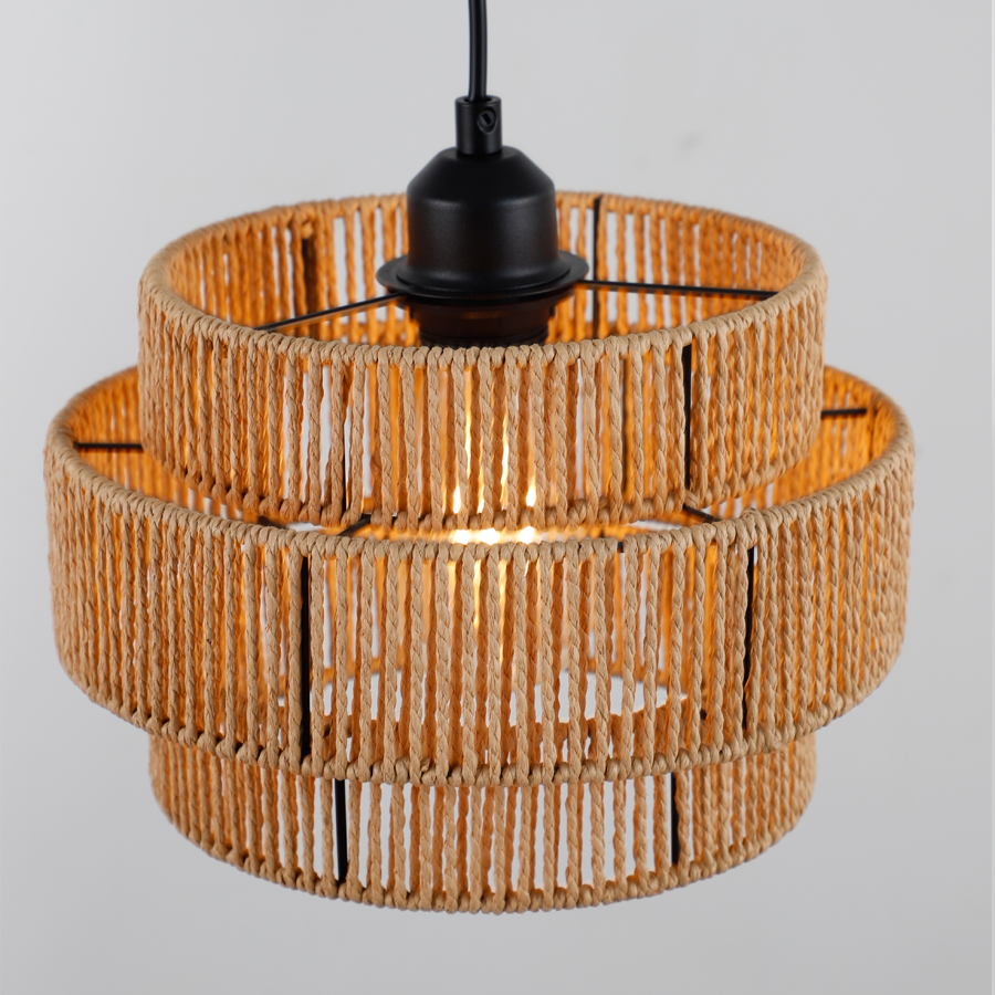 Natural Paper Rattan Woven Pendant Light Fixture Circle-Shaped For Indoor Decor