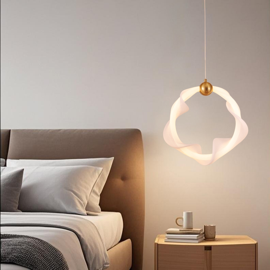Round Circle Mesh Fabric Silicone LED Hanging Pendant Light Small Size