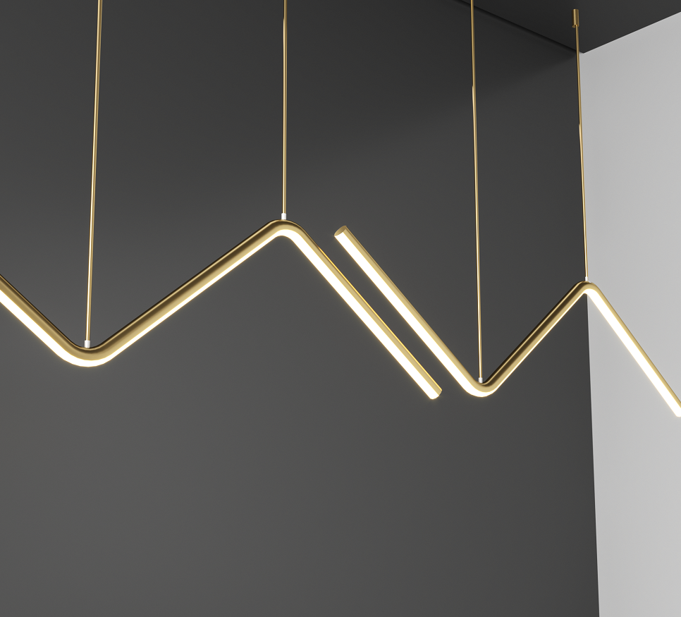 LED Double Linear Wave Aluminum Dinning Room Pendant Lamp Gold Color MT-LD267-GD