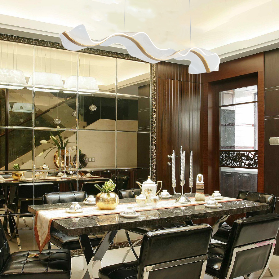 Big LED Wave Aluminum Acrylic Suspended Pendant Light 3000K Chandelier