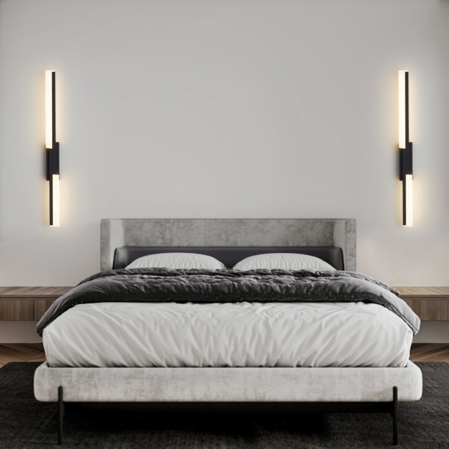 Modern Artistic LED Linear Straight Line Aluminum Acrylic Wall light Black Color