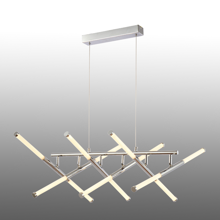 Elegant Mid-Size Chrome Horizontal LED Pendant Light with Adjustable Acrylic Tubes