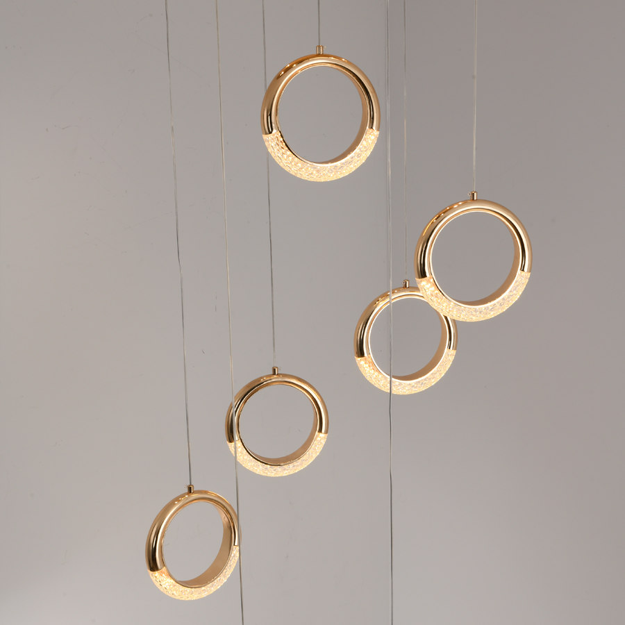  Acrylic Rings Suspended Pendant Light Chandelier For Staircase Decor