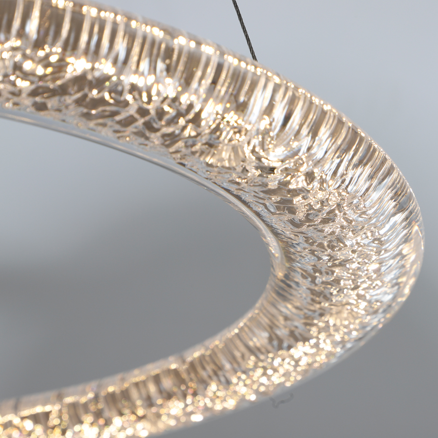 LED Transparent Water-Wave Texture Acrylic Chandelier Pendant Light Chrome Metal For Indoor Use