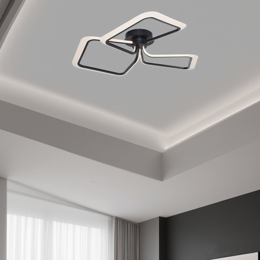 Artistic Design Square Combination LED Ceiling Lamp Three Heads Black Color 3000K