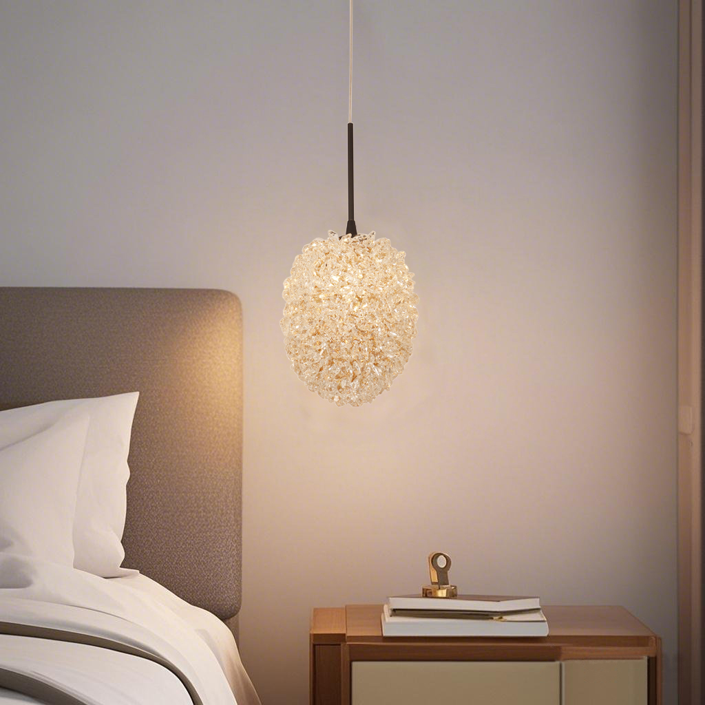 Crystal Oval Shaped Pendant Hanging Light Warm Glow For Bedside